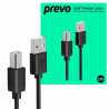 Prevo USBA-USBB-2M USB Printer Cable, USB 2.0 Type-A (M) to USB 2.0 Type-B (M), 2m, Black, 480Mbps Transmission Rate, Suitable f