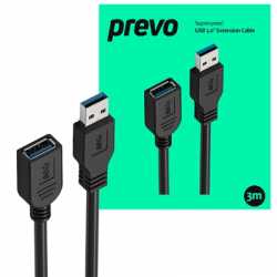 Prevo USBM-USBF-3M USB 3.0 Extension Cable, USB 3.0 Type-A (M) to USB Type-A (F), 3m, Black, Up to 5Gbps Transmission Rate, Reta