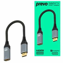 Prevo DPM-HDMIF-ADA Display Converter Adapter, DisplayPort (M) to HDMI (F), 0.2m, Black & Silver, DisplayPort 1.4 & HDMI 2.0, Su