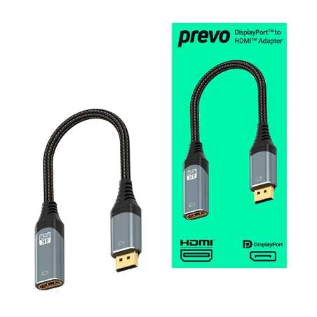 Prevo DPM-HDMIF-ADA Display Converter Adapter, DisplayPort (M) to HDMI (F), 0.2m, Black & Silver, DisplayPort 1.4 & HDMI 2.0, Su