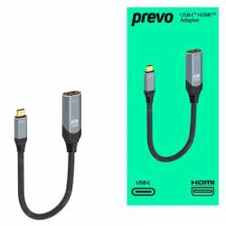 Prevo USBC-HDMI-ADA Display Converter Adapter, USB Type-C (M) to HDMI (F), 0.2m, Black & Silver, HDMI 2.0, Supports up to 4K@60H