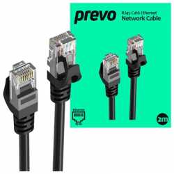 Prevo CAT6-BLK-1M Network Cable, RJ45 (M) to RJ45 (M), CAT6, 2m, Black, Oxygen Free Copper Core, Sturdy PVC Outer Sleeve & Clip 