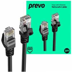 Prevo CAT6-BLK-3M Network Cable, RJ45 (M) to RJ45 (M), CAT6, 3m, Black, Oxygen Free Copper Core, Sturdy PVC Outer Sleeve & Clip 