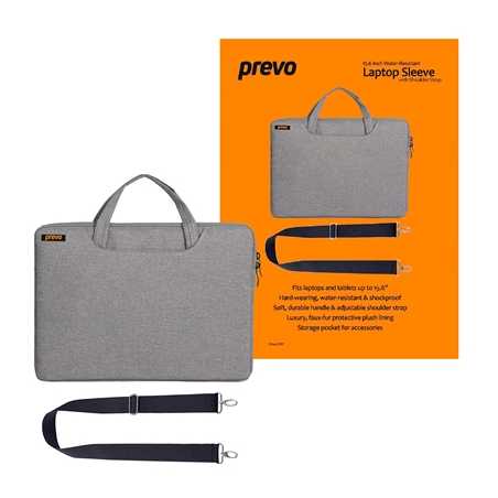 Prevo 15.6 Inch Laptop Bag, Cushioned Lining, With Shoulder Strap, Light Grey