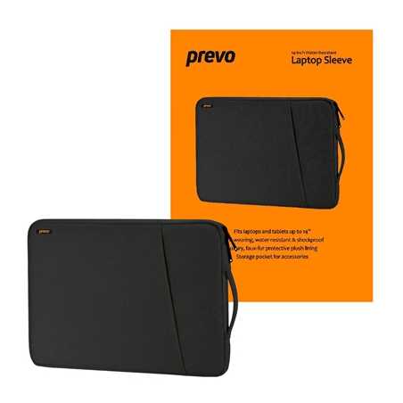 Prevo 14 Inch Laptop Sleeve, Side Pocket, Cushioned Lining, Black