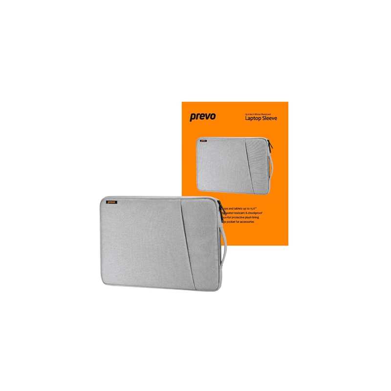 Prevo 15.6 Inch Laptop Sleeve, Side Pocket, Cushioned Lining, Light Grey