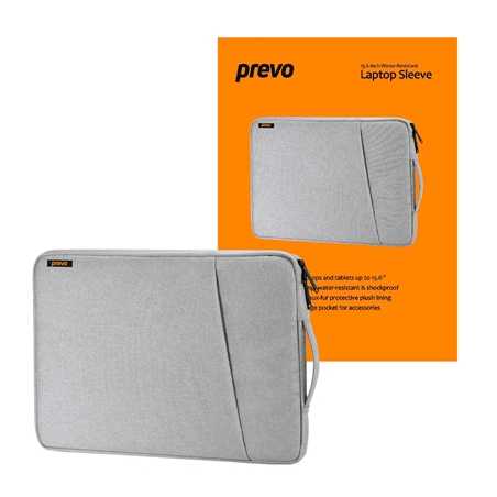 Prevo 15.6 Inch Laptop Sleeve, Side Pocket, Cushioned Lining, Light Grey