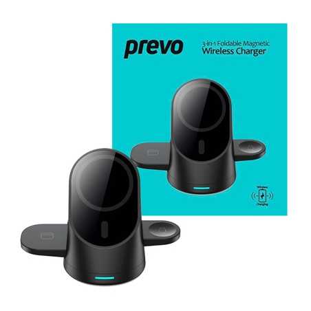 Prevo 3-in-1 25W Magnetic Wireless Charging Station for Smartphones, Smartwatches & Wireless Earbuds