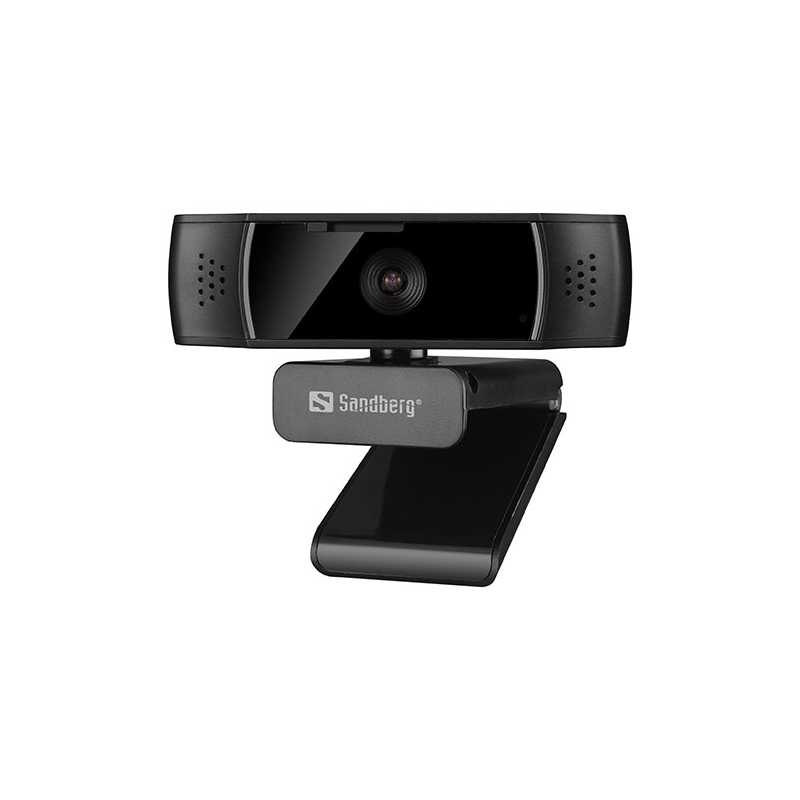 Sandberg USB Autofocus DualMic 1080p Webcam, Glass Lens, Autofocus, Auto Light Adjust, Digital Zoom, Stereo Mic, Clip-on/Stand, 