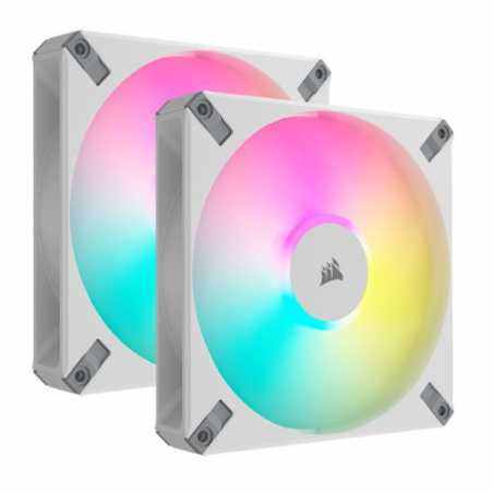 Corsair iCUE AF140 RGB ELITE 14cm PWM Case Fans x2, 8 ARGB LEDs, FDM Bearing, 500-1700 RPM, White, RGB Controller Included, 2 Pa
