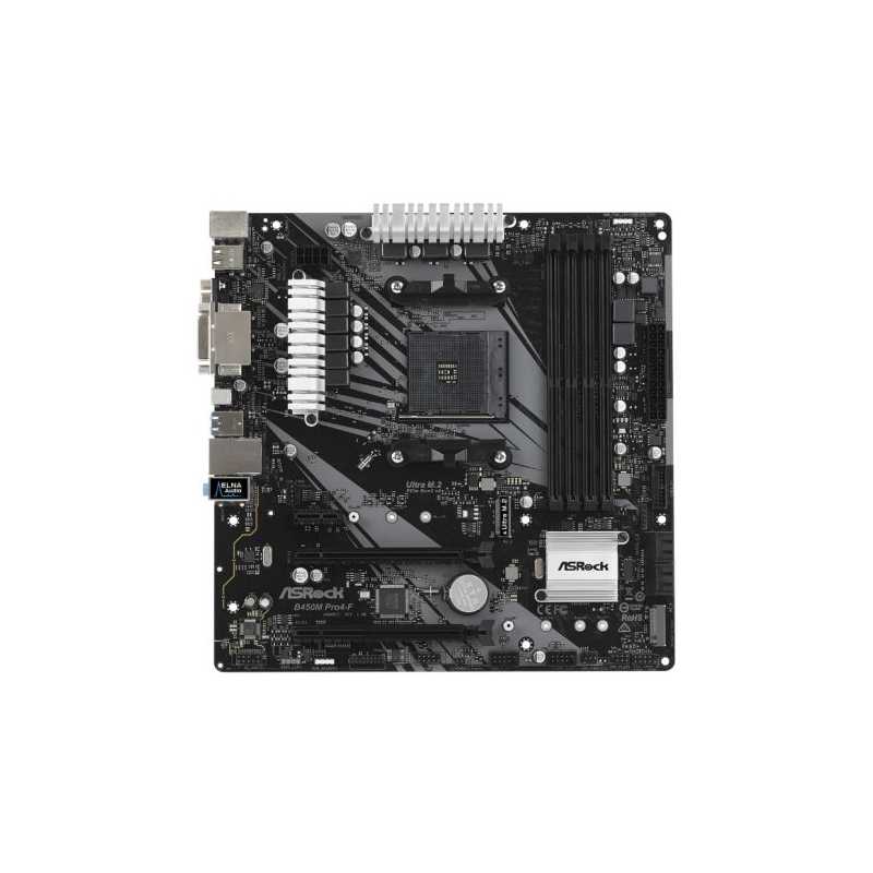 Asrock B450M PRO4-F, AMD B450, AM4, Micro ATX, 4 DDR4, XFire, VGA, DVI, HDMI, M.2