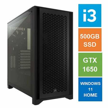 Spire ATX Gaming Tower PC, Corsair 4000D Case, i3-12100F, 8GB 3200MHz, 500GB SSD, GTX1650 GPU, Wi-Fi6, Bequiet 450W, Windows 11 