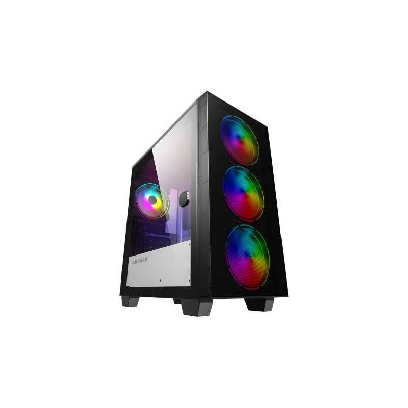 GameMax Aero Mini ARGB Gaming Case w/ Tempered Glass Window, Micro ATX, Mesh Front, 4 ARGB Fans, ARGB PWM Hub, LED Buttons, Blac