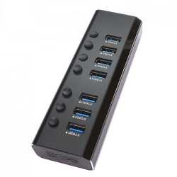 Spire External 7-Port USB 3.0 Hub, External Power, LED Indicators, Aluminium