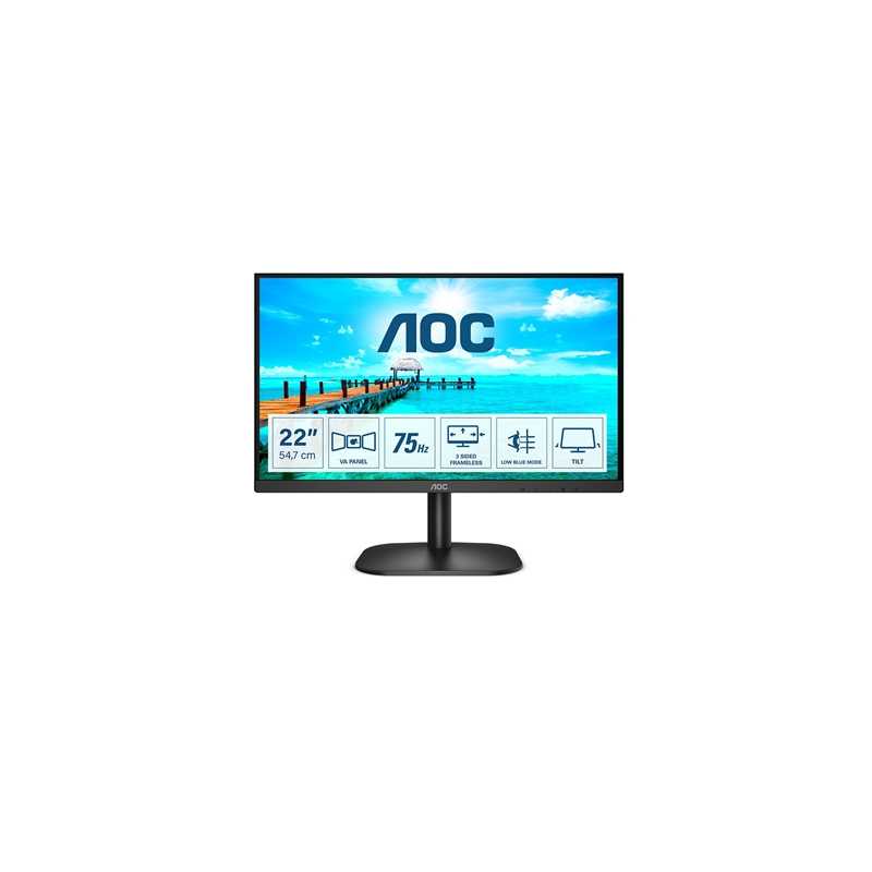 AOC 22B2H/EU 21.5 Inch Frameless Monitor, Full HD, Widescreen, VGA, HDMI, 4ms, 75Hz, VESA, Tilt