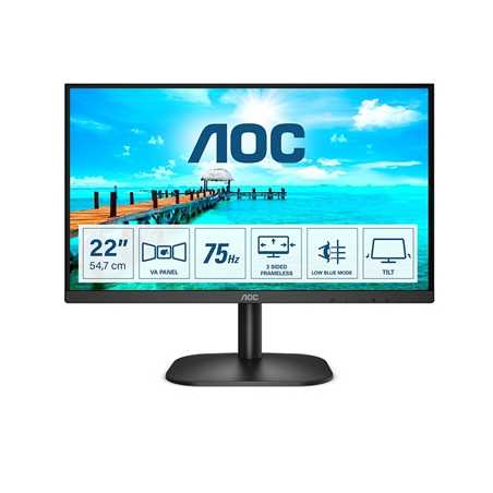 AOC 22B2H/EU 21.5 Inch Frameless Monitor, Full HD, Widescreen, VGA, HDMI, 4ms, 75Hz, VESA, Tilt