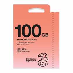 Three 3G 4G 5G-Ready 100GB Prepay Sim Card