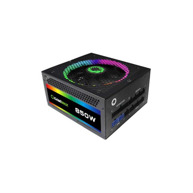 GameMax 850W RGB PSU, Fully Modular, 14cm ARGB Fan, 80+ Gold, RGB Controller (Various Modes), Power Lead Not Included