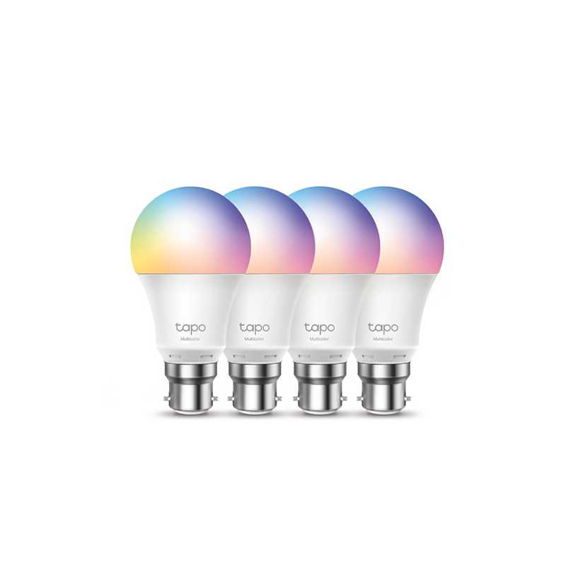 TP-LINK (TAPO L530B 4-Pack) Wi-Fi LED Smart Multicolour Light Bulb, Dimmable, App/Voice Control, Bayonet Fitting