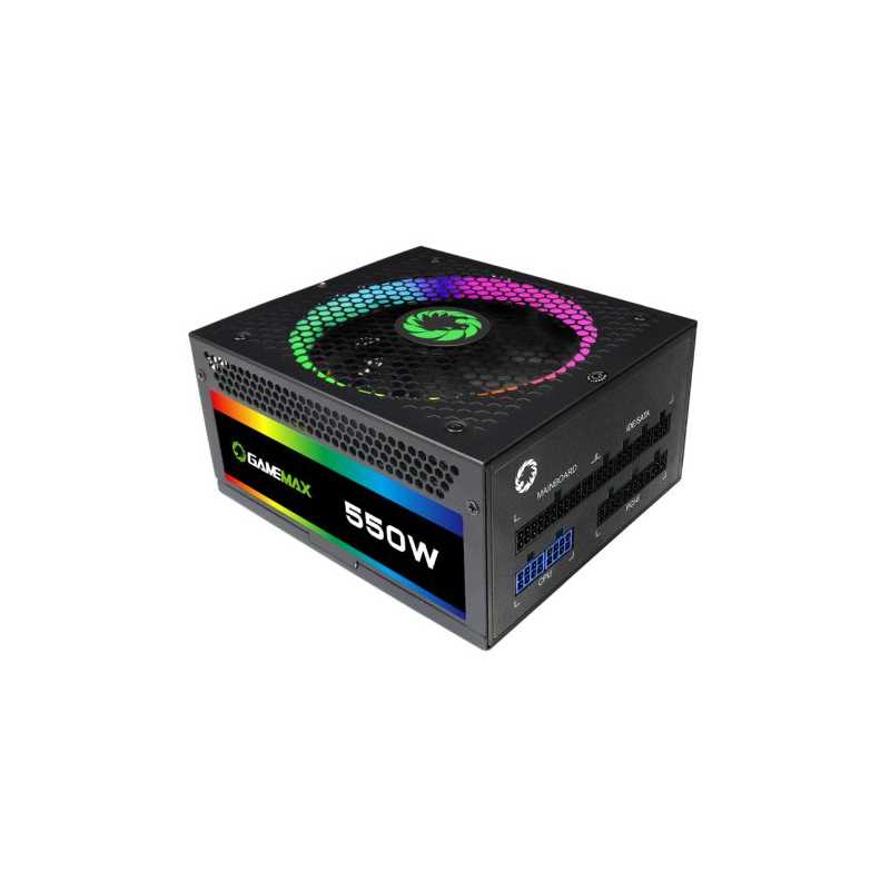 GameMax 550W RGB PSU, Fully Modular, 14cm ARGB Fan, 80+ Gold, RGB Controller (Various Modes), Power Lead Not Included