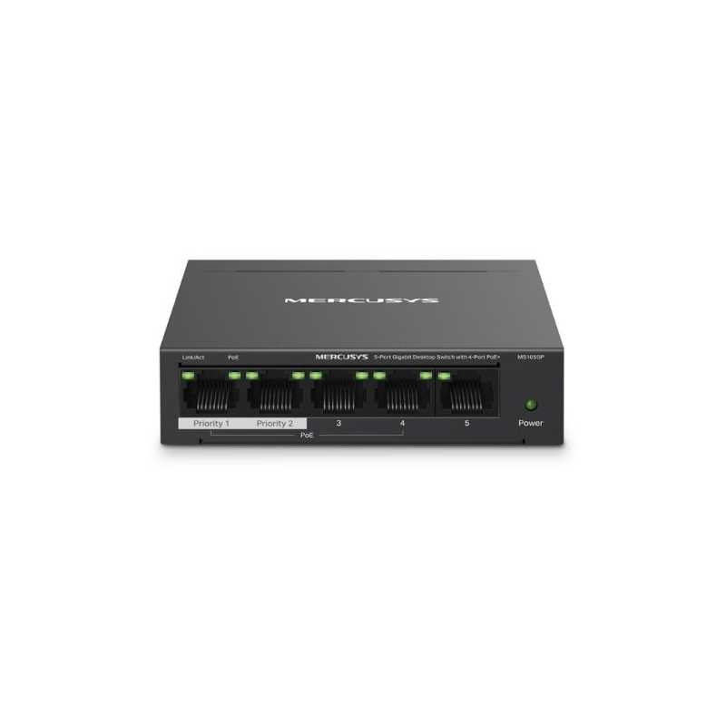 Mercusys (MS105GP) 5-Port Gigabit Desktop Switch with 4-Port PoE+, Steel Case