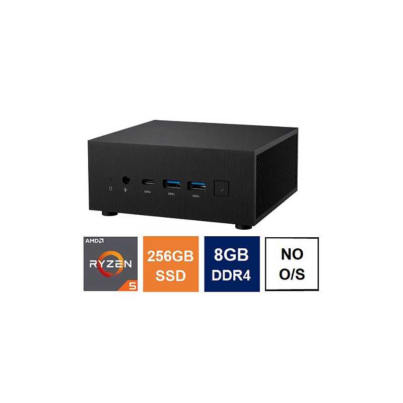 Spire Mini PC, Asus PN52 Case, Ryzen 5 5600H, 8GB 3200MHz, 256GB SSD, 2.5G LAN, Wi-Fi 6E, HDMI, DP, USB-C, VESA Mountable, No Op