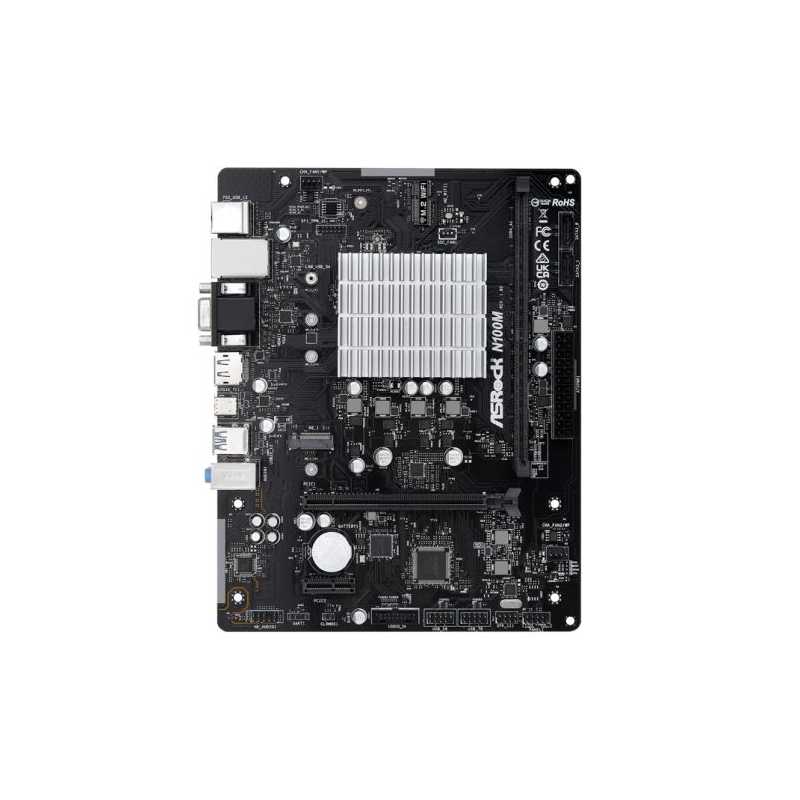 Asrock N100M, Integrated Intel Quad-Core N100, Micro ATX, 1 DDR4, VGA, HDMI, DP, 1x M.2