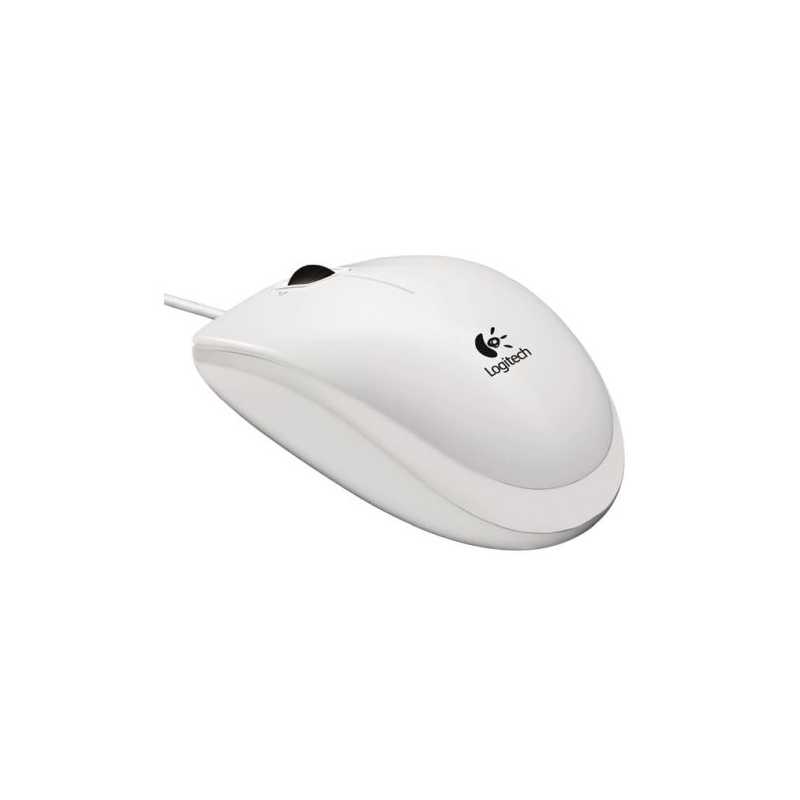 Logitech B100 Wired Optical Mouse, USB, 800 DPI, Ambidextrous, White, OEM