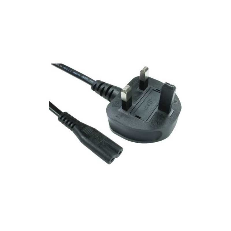 jedel UK Power Lead, Figure 8, 3A, IEC C7, Moulded Plug, 1 Metre
