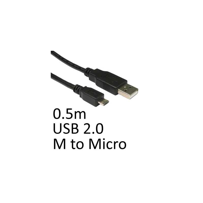 USB 2.0 A (M) to USB 2.0 Micro B (M) 0.5m Black OEM Data Cable