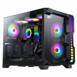 CIT Pro Android X Gaming Cube Black Case with 3 x 120mm Infinity ARGB Fans 1 x 6-Port Fan Hub Tempered Glass Front and Side Pane