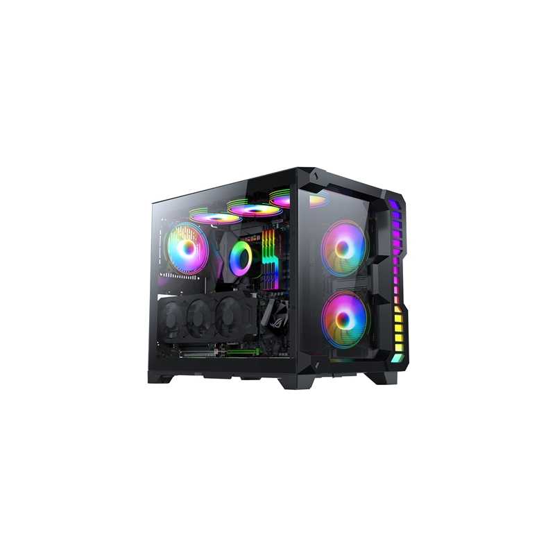 CIT Pro Android X Gaming Cube Black Case with 3 x 120mm Infinity ARGB Fans 1 x 6-Port Fan Hub Tempered Glass Front and Side Pane