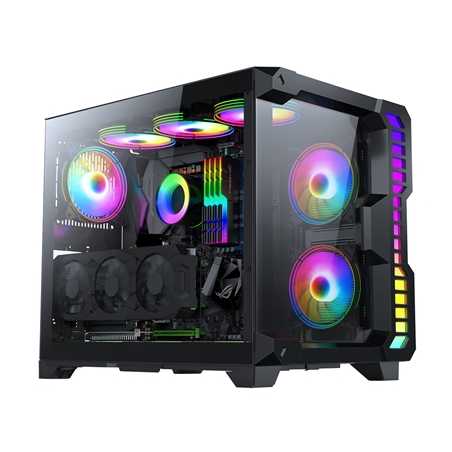 CIT Pro Android X Gaming Cube Black Case with 3 x 120mm Infinity ARGB Fans 1 x 6-Port Fan Hub Tempered Glass Front and Side Pane