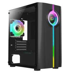 CiT Quake Gaming Case w/ Glass Side, Micro ATX, Infinity LED Front Strip, Rear ARGB Fan, LED Button, 280mm Radiator & 320mm GPU 