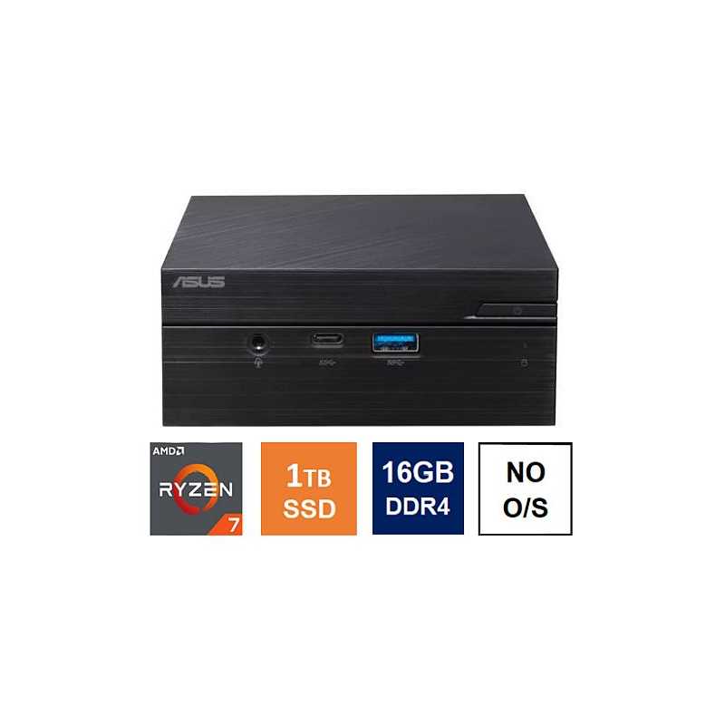 Spire Mini PC, Asus PN51-S1 Case, Ryzen 7 5700U, 16GB 3200MHz, 1TB SSD, HDMI, DP, USB-C, 2.5G LAN, Wi-Fi6, VESA Mountable, No Op
