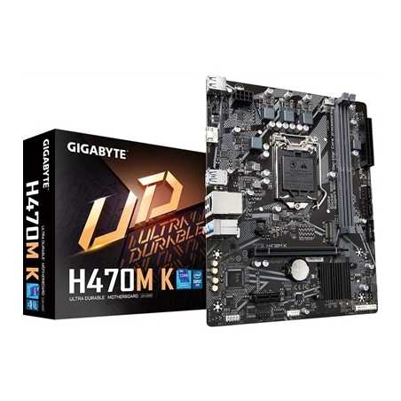 Gigabyte H470M K Motherboard, Intel Socket 1200, 10th/11th Gen, 1x PCIe 3.0 x16, 1 x PCIe 3.0 M.2, Mini ATX, USB 3.2, 1Gbps LAN,