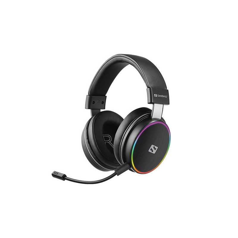 Sandberg HeroBlaster Wireless Gaming Headset, Bluetooth 5.1/3.5mm Jack, Detachable Mic, Multi-Colour LED lights, 5 Year Warranty