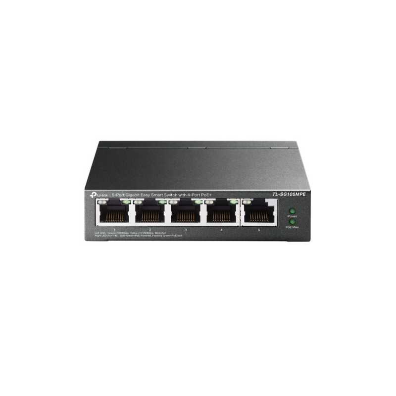 TP-LINK (TL-SG105MPE) 5-Port Gigabit Easy Smart Switch with 4-Port PoE+, Steel Case