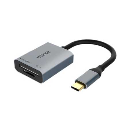 Akasa AK-CR-10BK USB 3.2 Type-C Dual Card Reader, SD/microSD, Data Transfer Rate upto 5 Gb/s, Aluminium Housing