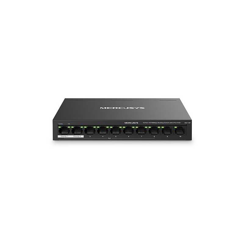 Mercusys (MS110P) 10-Port 10/100Mbps Desktop Switch with 8-Port PoE+, Metal Case