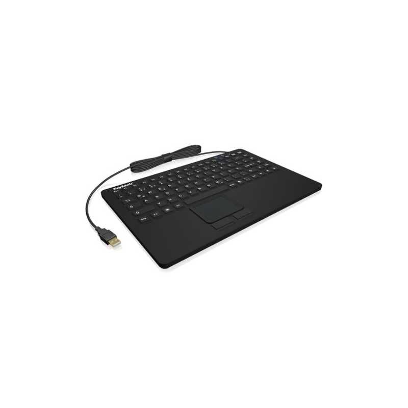 Icy Box Keysonic KSK-5230IN Industrial Mini USB Keyboard w/ Touchpad, IP68 Waterproof & Dustproof, Black