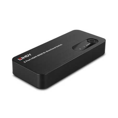 LINDY 38119 2 Port HDMI 8K60 Bi-Directional Switch, Supports 48G resolutions up to 8K@60Hz, with additional support for HDR, 2 y