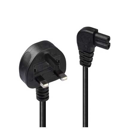 Lindy 30454 0.5m UK 3 Pin Plug to Right Angled IEC C7 mains power Cable, Black