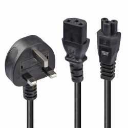 Lindy 30374 2.5m UK 3 Pin Plug to IEC C13 & IEC C5 Splitter Extension Cable, Black