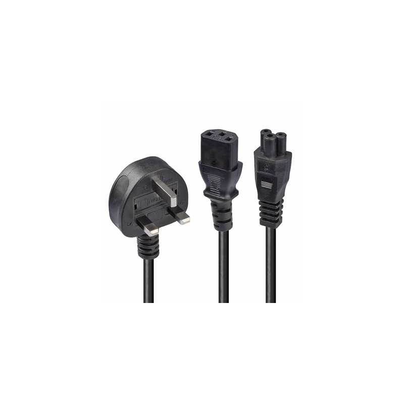 Lindy 30374 2.5m UK 3 Pin Plug to IEC C13 & IEC C5 Splitter Extension Cable, Black