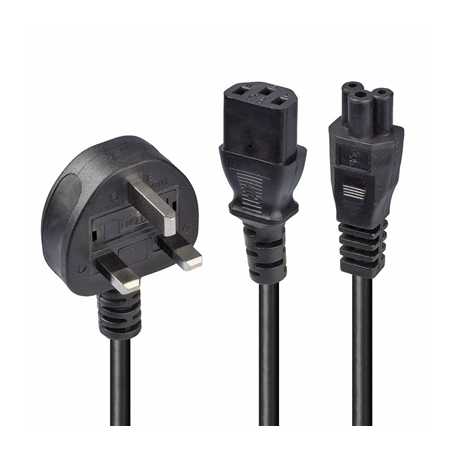 Lindy 30374 2.5m UK 3 Pin Plug to IEC C13 & IEC C5 Splitter Extension Cable, Black