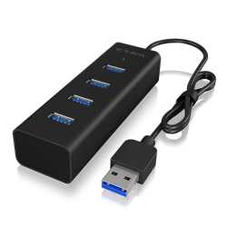 Icy Box (IB-HUB1409-U3) 4-Port USB-A Hub - USB-A Male, 4 x USB 3.0, LED Indicator, Aluminium, USB Powered