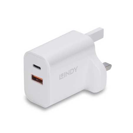 LINDY 73425 30W USB Type A & C Charger UK Plug