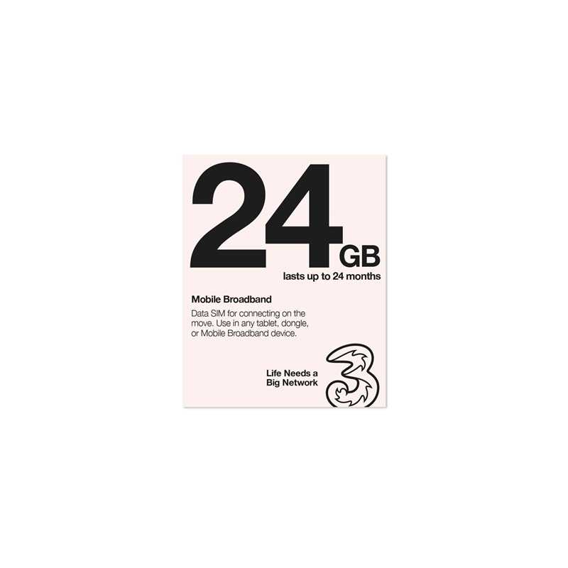 Three 3G 4G & 5G-Ready 24GB Prepaid Mobile Broadband Trio SIM Card