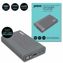 Prevo AD10C 100W USB-C Power Delivery PD 20000mAh Portable Fast-Charging Powerbank with Digital Display, Dual USB-C & USB-A with